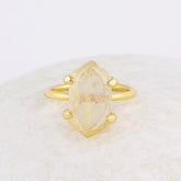 Golden Rutile Silver Ring - Golden Rutile Quartz 8x15mm Hexagon Shape Gemstone Ringn - 18k Gold Plated Ring - Rings For Women - Gift for Her